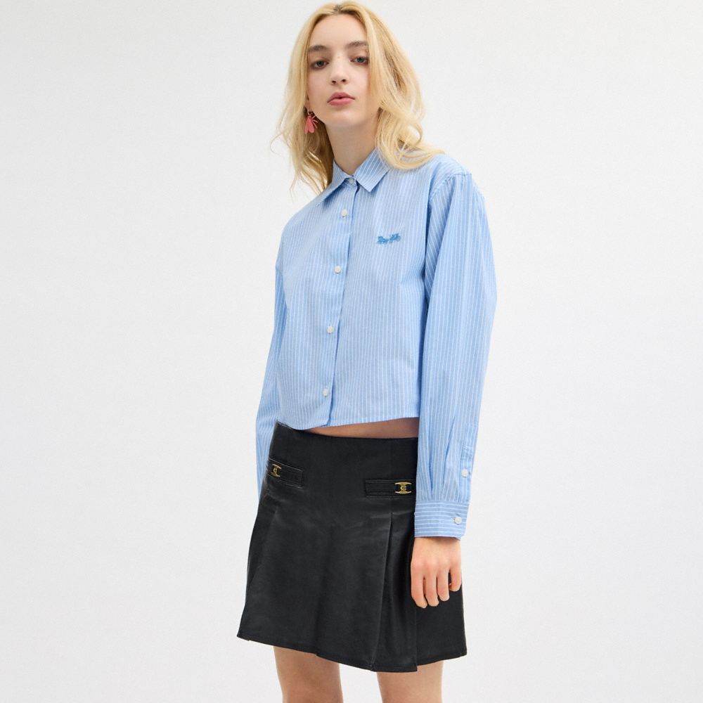 Tops Coach Striped Cropped Button Up Shirt Mujer Azules | CL_CH14622