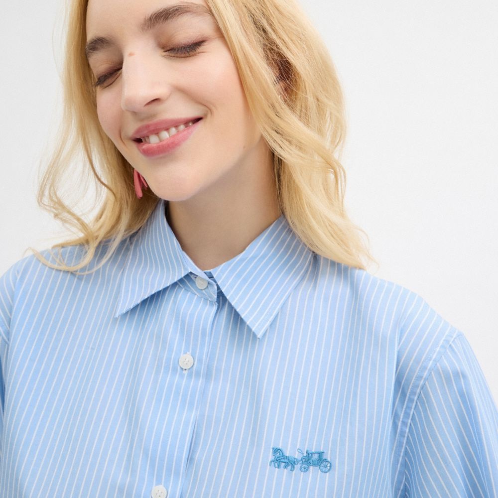 Tops Coach Striped Cropped Button Up Shirt Mujer Azules | CL_CH14622