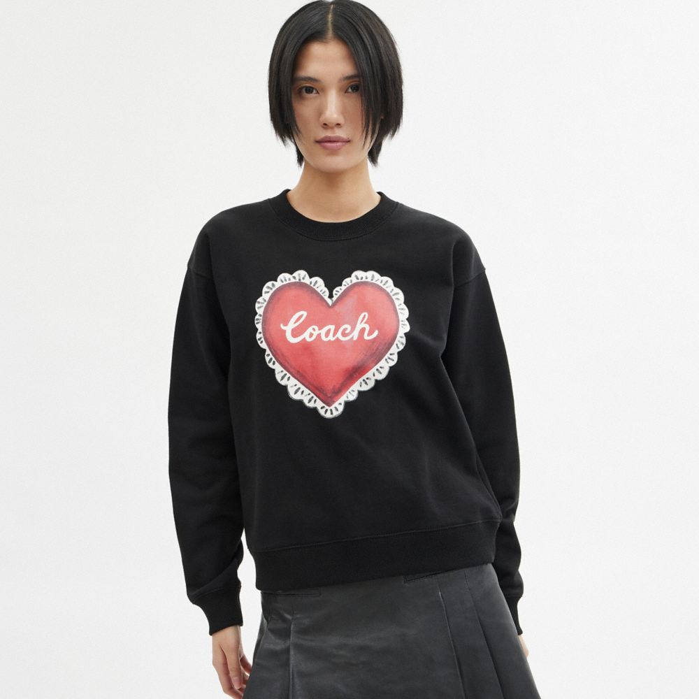 Truien Coach Heart Crewneck Mujer Negras | CL_CH85749